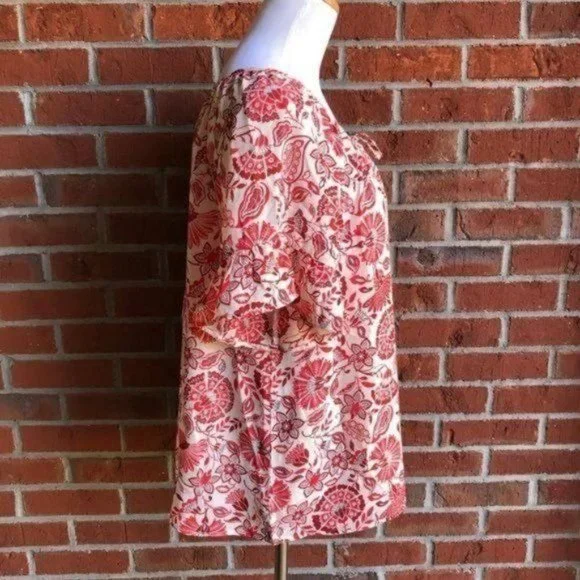 W5 Floral Flutter Sleeve Keyhole Tie Boho Top - Size L - Picture 3 of 8